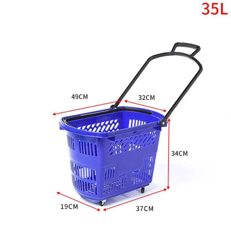35L plastic shopping basket with wheels