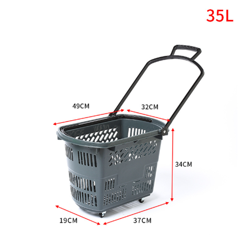 35L plastic shopping basket with wheels