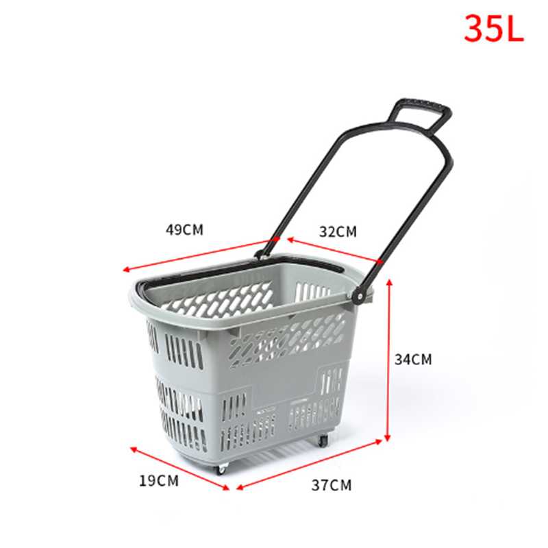 35L plastic shopping basket with wheels