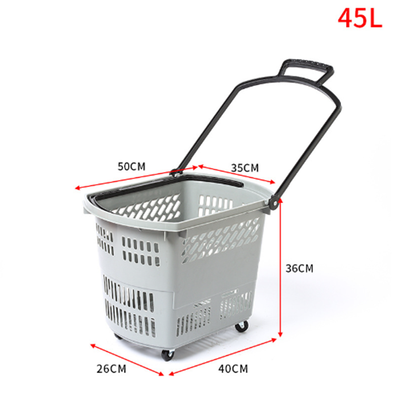 45L plastic shopping basket with wheels
