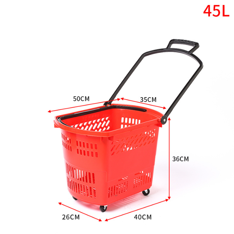 45L plastic shopping basket with wheels