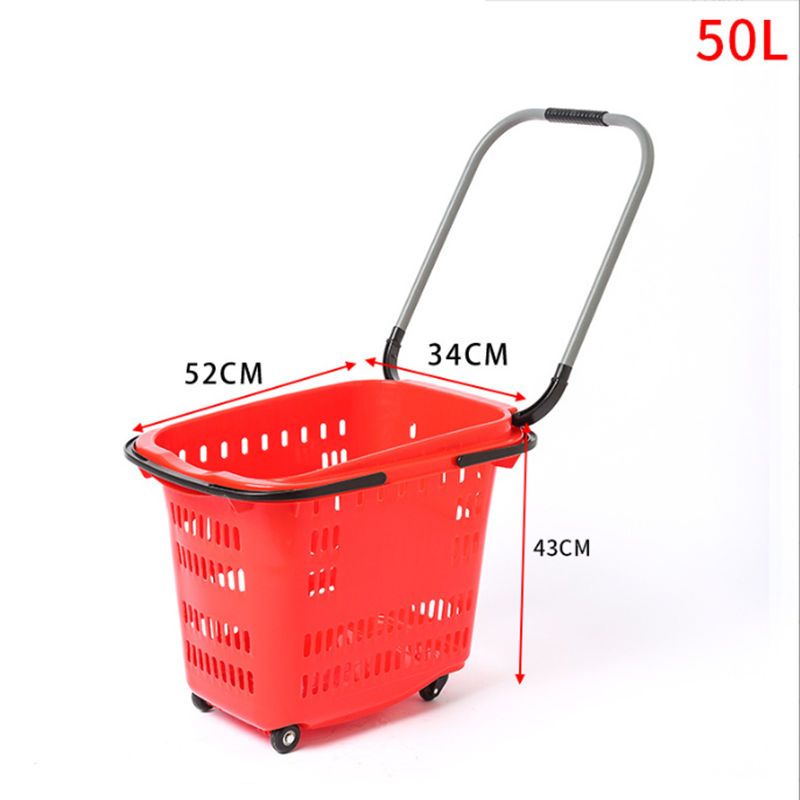 50L plastic shopping basket with wheels