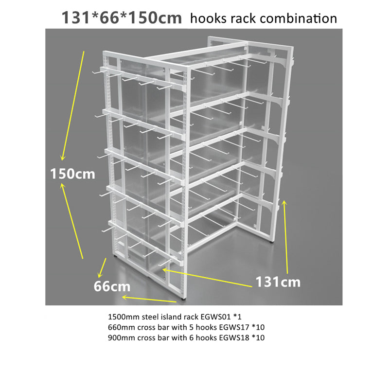1500mm steel island rack with hooks EGWS05