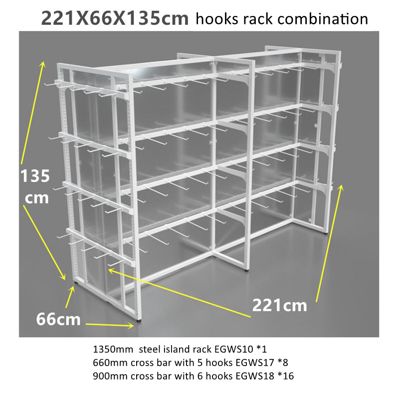 1350mm steel island rack with hooks EGWS14