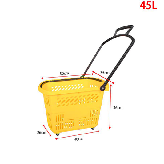 45L plastic shopping basket with wheels