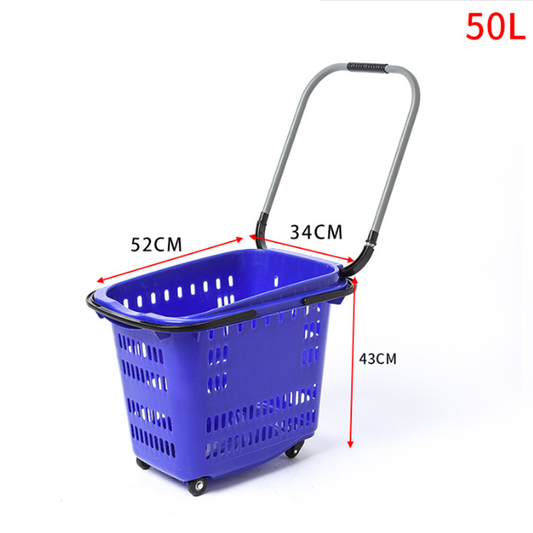 50L plastic shopping basket with wheels
